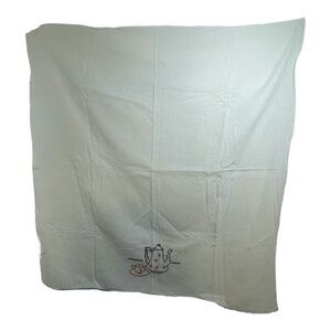 Vintage Embroidered Tablecloth Coffee Pot Design White Cotton 33" x 35"